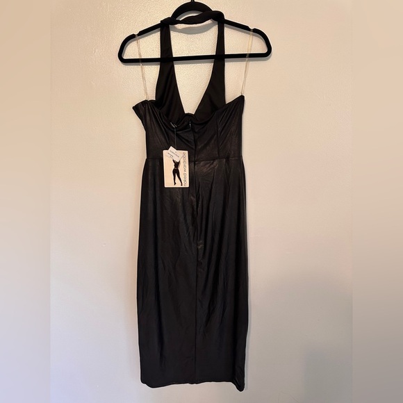 Naked Wardrobe Extra Drippin’ Faux Leather Crossover Halter Midi Dress NWT Large - Picture 6 of 9